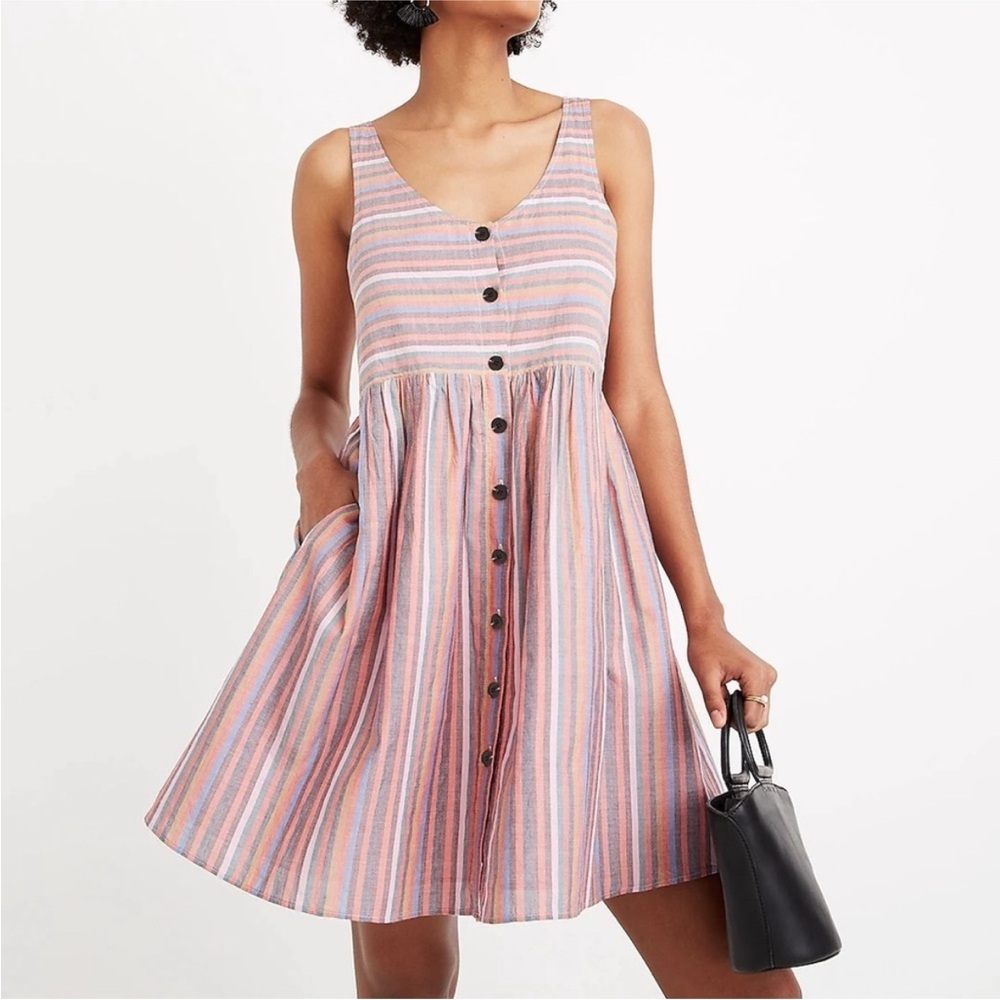 Madewell Euc scoop neck dress in rainbow xxs